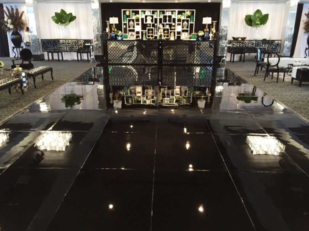 Black Glossy Seamless Dance Floor - Palace Party Rental