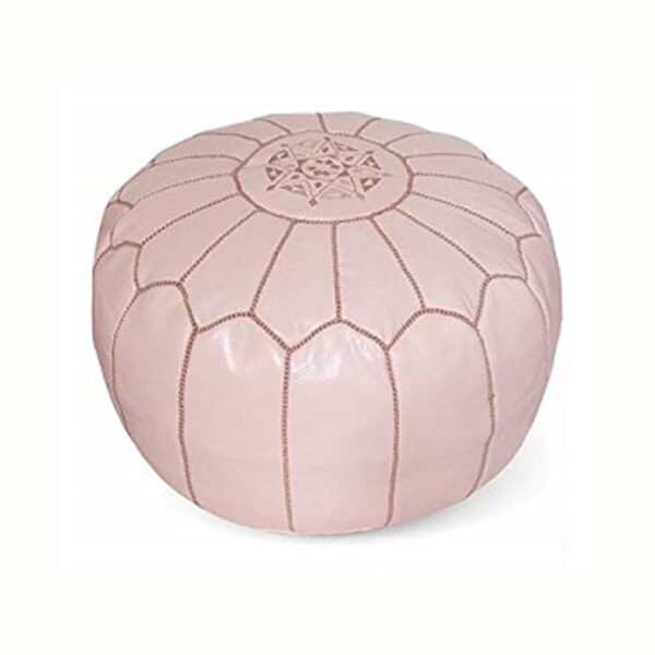 Moroccan Leather Pouf Ottoman - Papaya