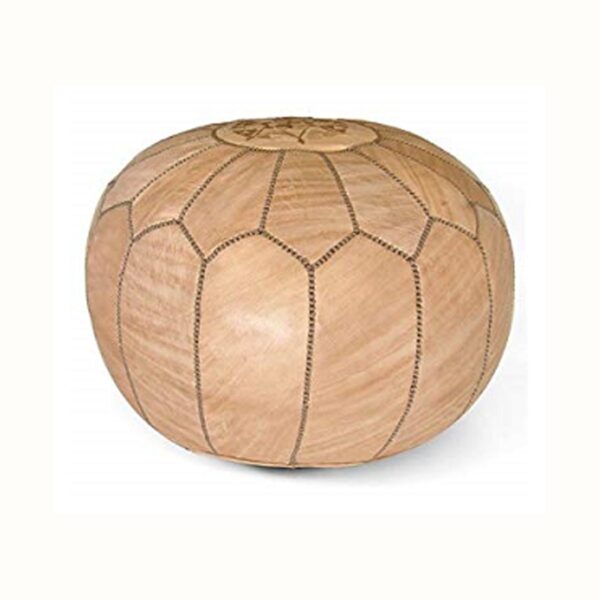 Moroccan Leather Pouf Ottoman - Tan