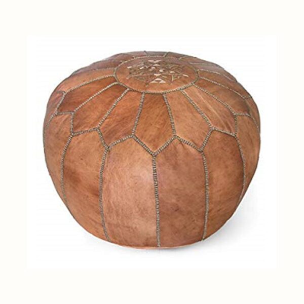 Moroccan Leather Pouf Ottoman - Dark Tan