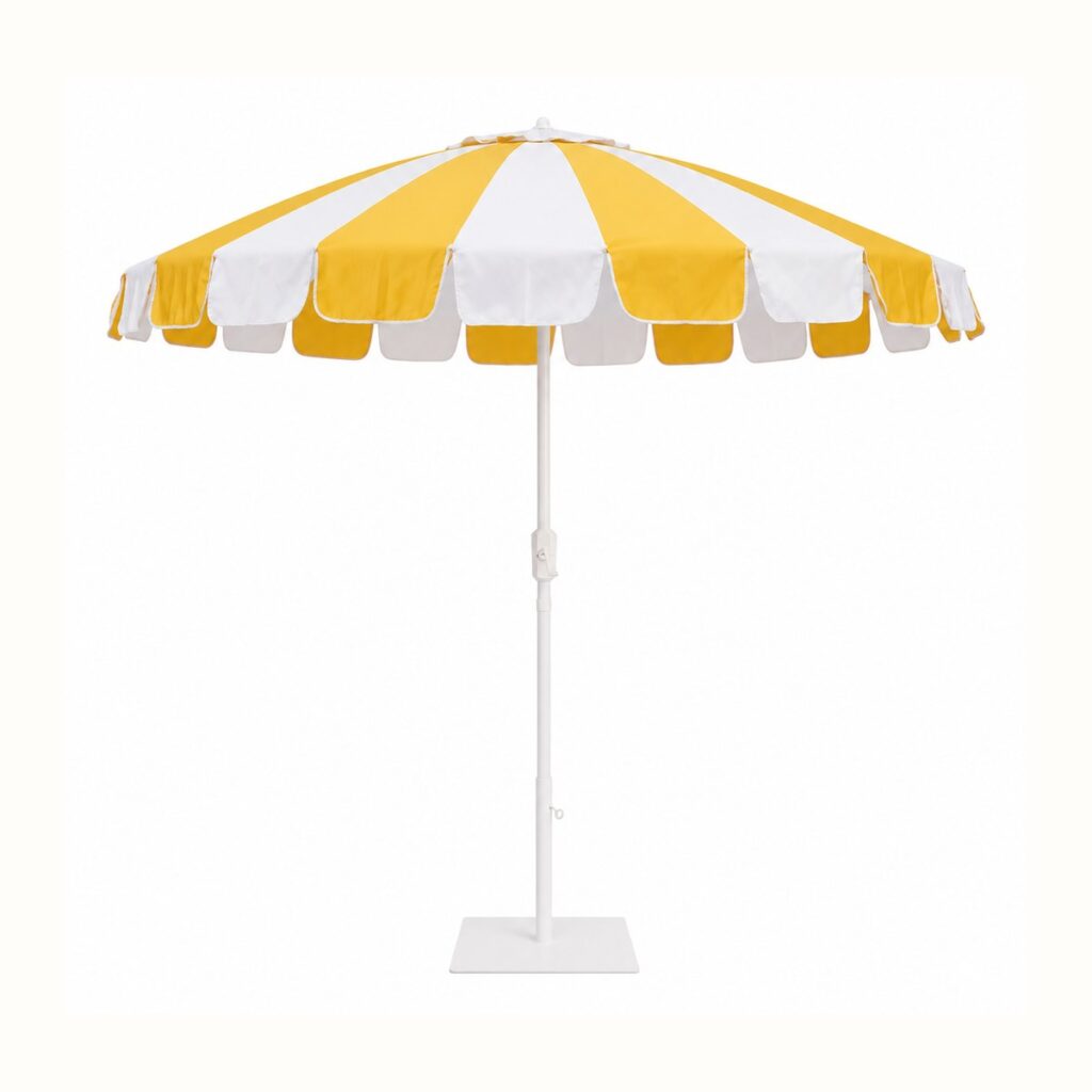 White and Yellow Stripe Umbrella rental from Palace Party Rental