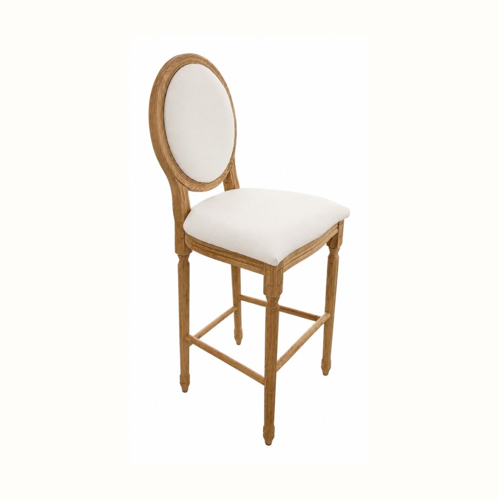 Natural wood Louie Bar Stool rental from Palace Party Rental