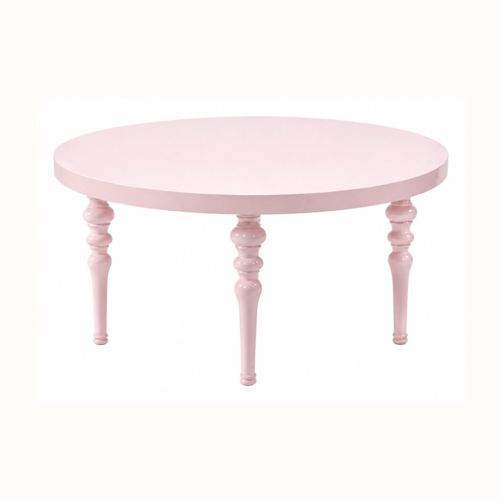 Round Blush Dior Table rental from Palace Party Rental