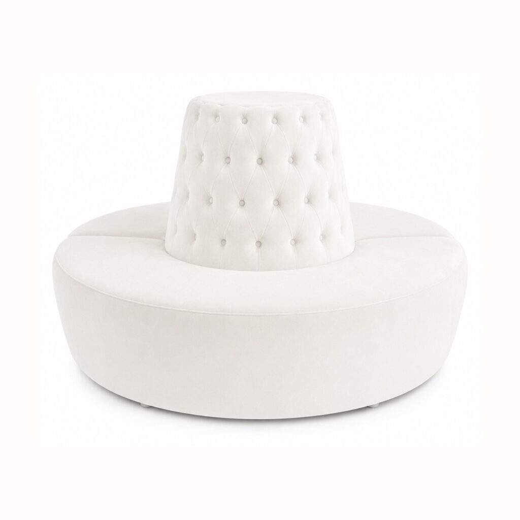 White Tufted Circle Banquette Sofa rental from Palace Party Rental