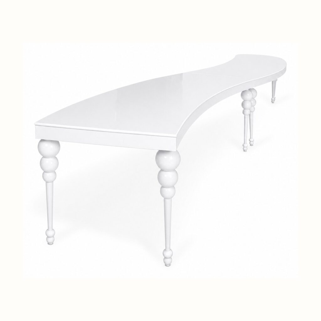 White Serpentine Dior Table rental from Palace Party Rental